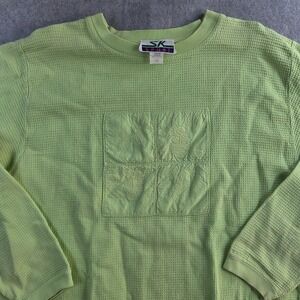 SK Sport Waffle Knit Top Women Medium Lime Green Embroidered Floral Vintage